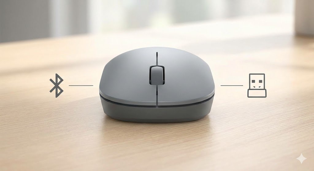 Mouse Dell MS3320W com conexão dupla Bluetooth e USB.