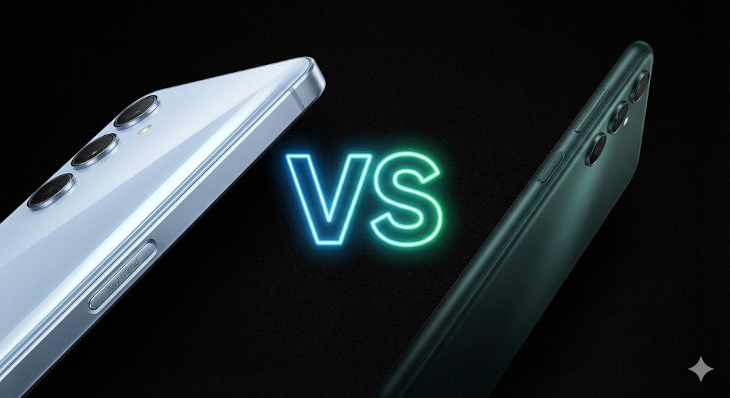 Duelo de design entre Samsung Galaxy A55 e Galaxy M55.