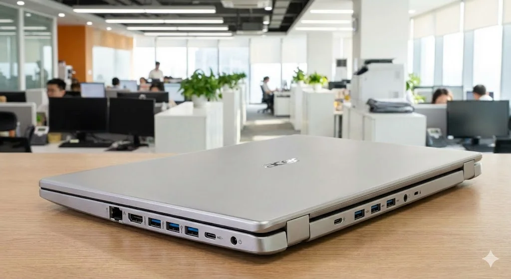 Notebook Acer Aspire 5 com várias conexões.