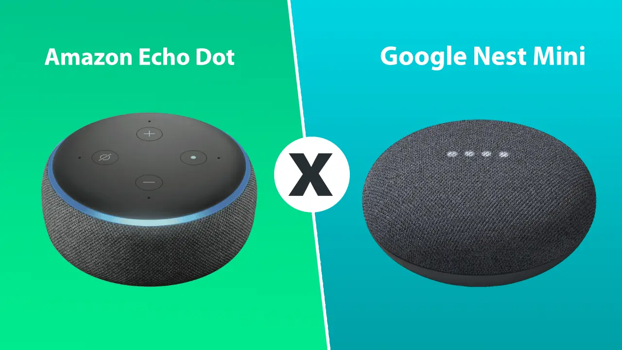 Comparativo visual Amazon Echo Dot vs Google Nest Mini.