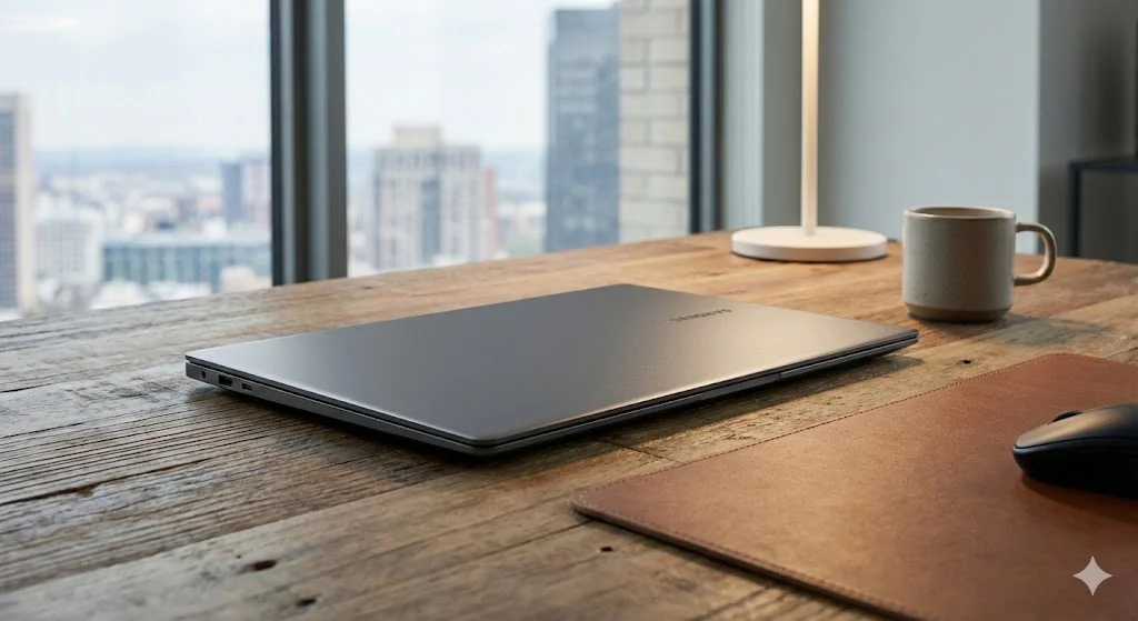 Design fino e portátil do notebook Samsung Galaxy Book4.