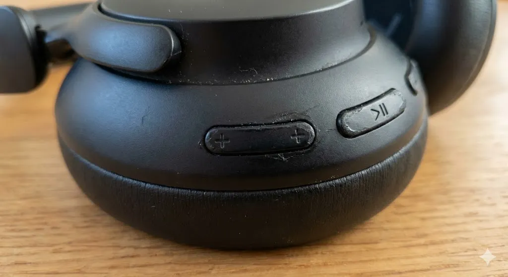 Detalhe construção Anker Soundcore Q30 botões plástico