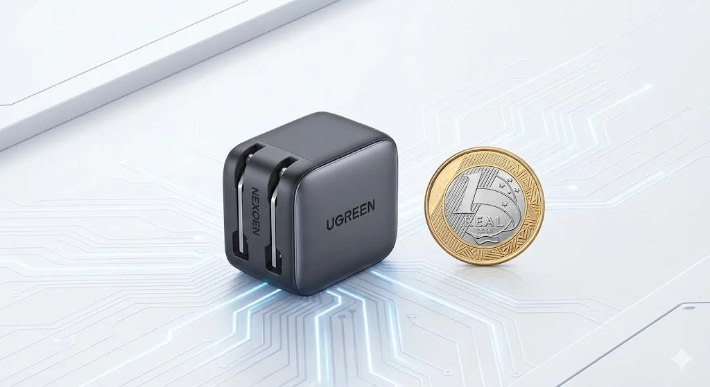 Carregador UGREEN Nexode GaN compacto e rápido.