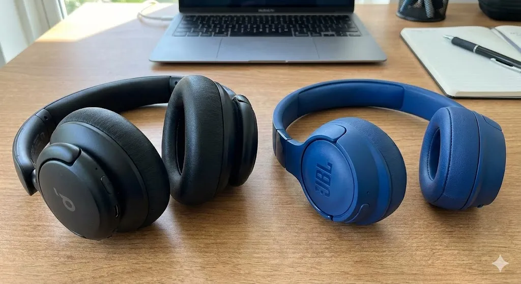 Comparativo tamanho conchas Anker Q30 vs JBL Tune 770NC design