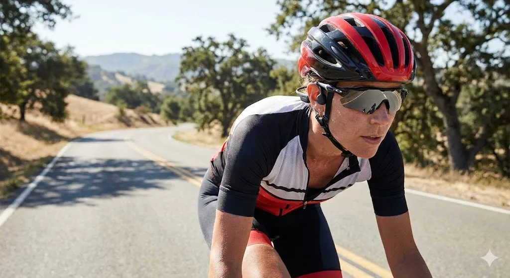 Fone Shokz OpenRun compatível com óculos e capacete ciclismo