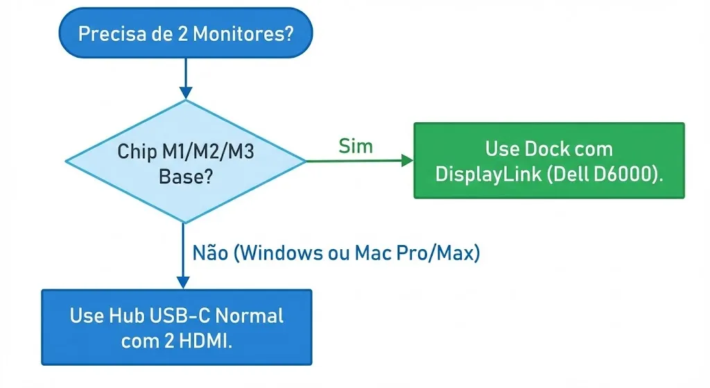 Fluxograma como ligar dois monitores macbook m1 m2 m3