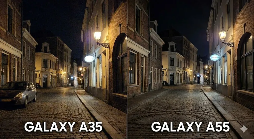 Teste de câmera noturna Galaxy A35 vs A55 Nightography