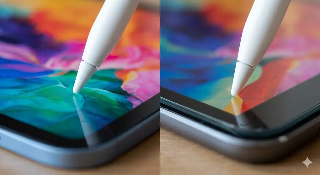 Diferença tela laminada iPad Air vs iPad normal com Apple Pencil
