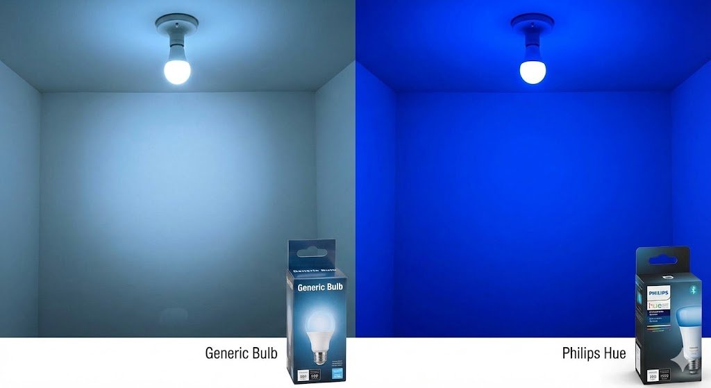 Teste de cores lâmpada positivo vs philips hue saturação