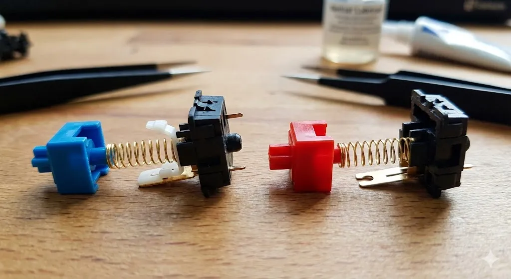 Diferença switch azul clicky e vermelho linear estrutura interna