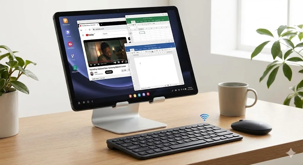 Samsung DeX no Galaxy Tab S9 FE transformando tablet em PC.
