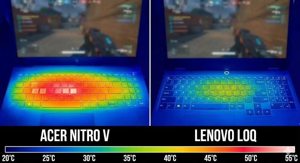 Teste de temperatura Acer Nitro V vs Lenovo LOQ aquecimento