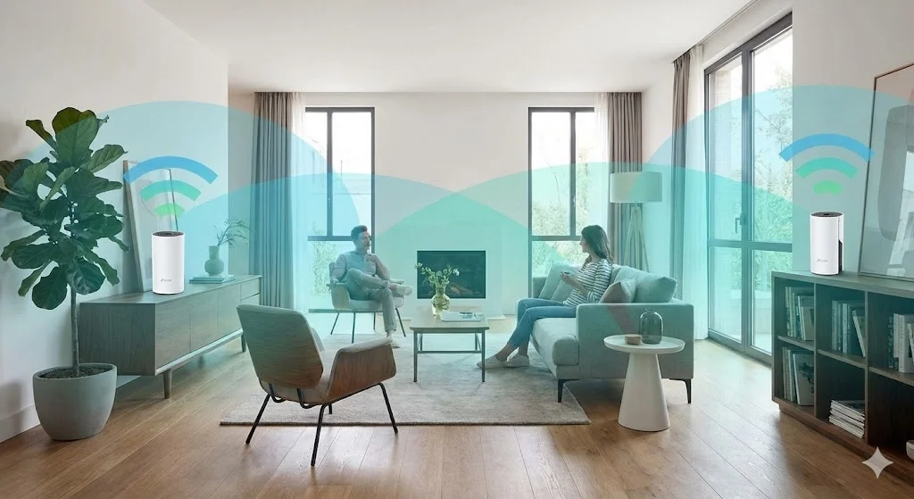 Sistema Wi-Fi Mesh TP-Link Deco M4 cobrindo casa toda.