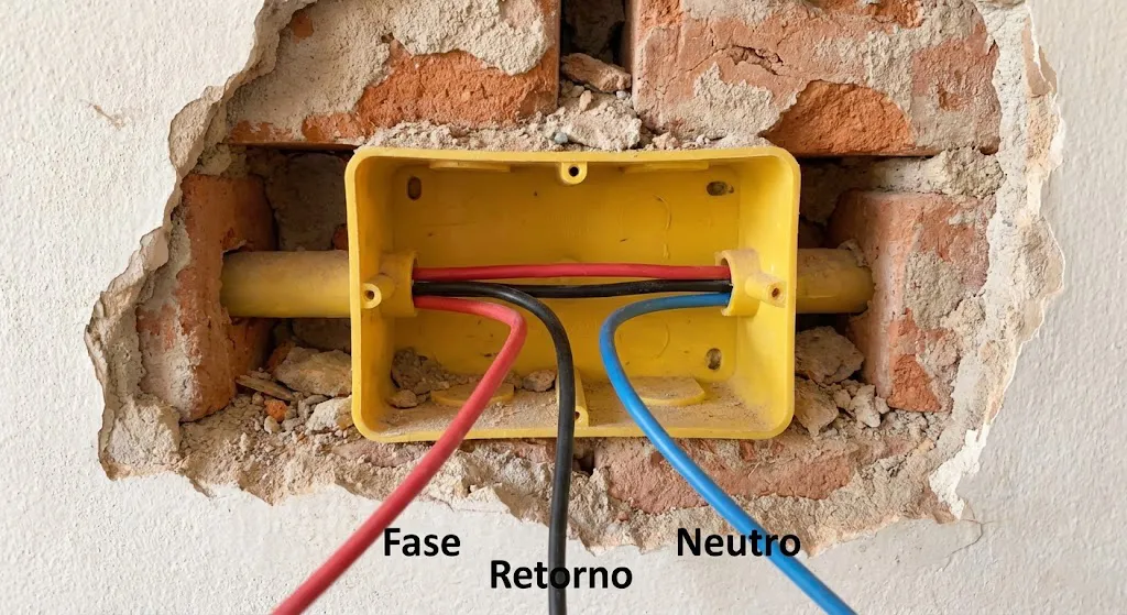 Fiação interna interruptor fio neutro azul