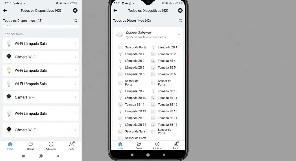 App de automação lista dispositivos Zigbee